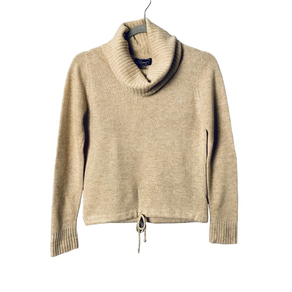 Regency Woman 100% Cashmere Beige Knit Drawstring Adjustable Turtleneck Sz Small